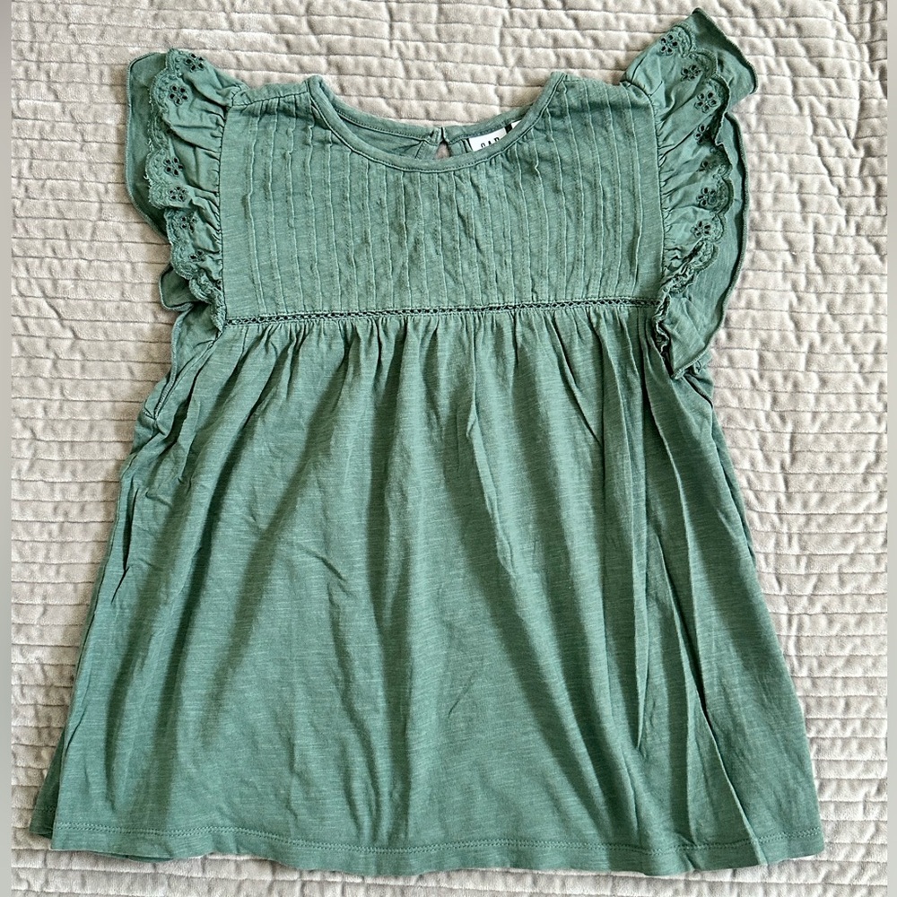 GAP Girls M (8-9) Olive Green Ruffle Top